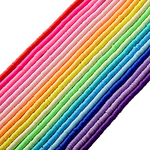 8000 Pieces 20 Strands Polymer Clay Disc Flat Heishi Round Vinyl Handmade Spacer for Making Jewelry Necklace Bracelet DIY Crafts(Multiple Colors, 6 mm)