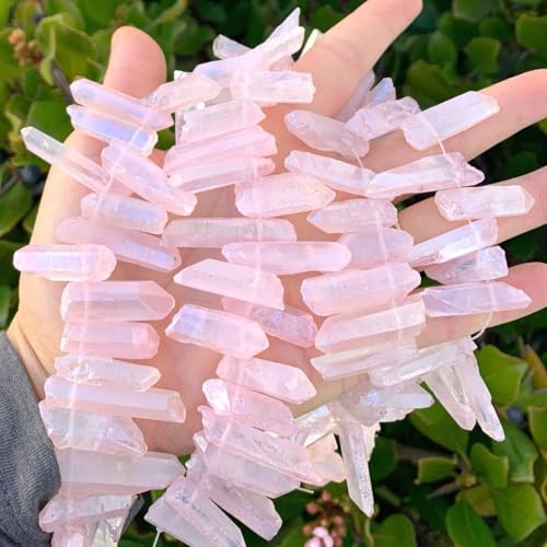 Adabele 15 Inch Natural Raw Healing Crystal Quartz Gemstone Loose Beads Medium Drilled Point Rose Pink AB Titanium Coated Chakra Gem Stone Drop Stick GA-D8 - color: Rose Pink Ab, size: Medium Size (15 Inch/1 Strand)