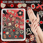 RidaaFri Junk Phone Case Charms Kit, 3D Flatback Rhinestone Gems with Red Black Bow Flower Butterfly Heart Rose, Large Charms Set for DIY Case Craft, Phone Making Supplies Women - color: Black/Red