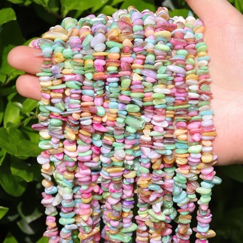 400pcs Pastel Shell Chip Beads 5-8mm Pre-drilled Freeform Loose Gemstone Healing Beads for DIY Jewelry Making Ring Earrings Necklace Bracelet Art Crafts - color: Pastel Shell