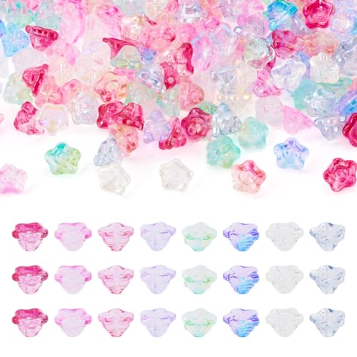 Beadthoven 160Pcs Flower Electroplate Glass Beads for Jewelry Making, 8 Colors Transparent Colorful Flower Trumpet Beads Caps for Bracelets Making, Gradient Floral Spacer Bead for DIY Crafts - color: Trumpet Flower-8 Colors