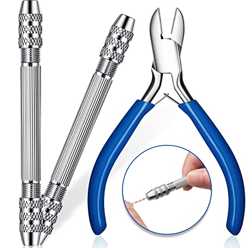 Zhehao 3 Pieces Jewelry Making Pliers Tool Set Diagonal Side Cutting Pliers Double-ended Pin Vise Wire Twisting Tools Antique Jewelry Accessories for DIY Craft Hand Making Winding Copper Wire