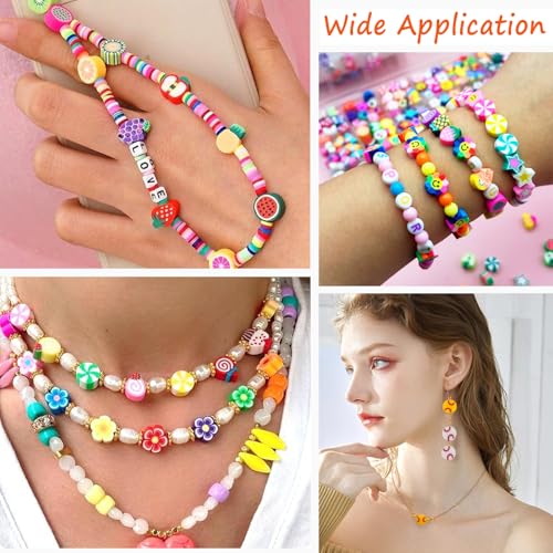 650pcs Polymer Clay Beads Bracelet Making Kit, Gold Beads Clay Bead Charms for Jewelry Making DIY Bracelet, Necklace, Earring Making, Cute Fun Bead Charms Arts Crafts DIY Gifts - color: Color cartoon