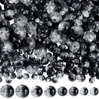 1 Box 450PCS 4/6/8/10MM Black Round Crackle Beads with Holes Glass Crack Crystal Sparkle Ink Small Spacer Loose Bead Bulk for Jewelry Making Necklaces Bracelets Earrings DIY Craft Supplies - color: Black