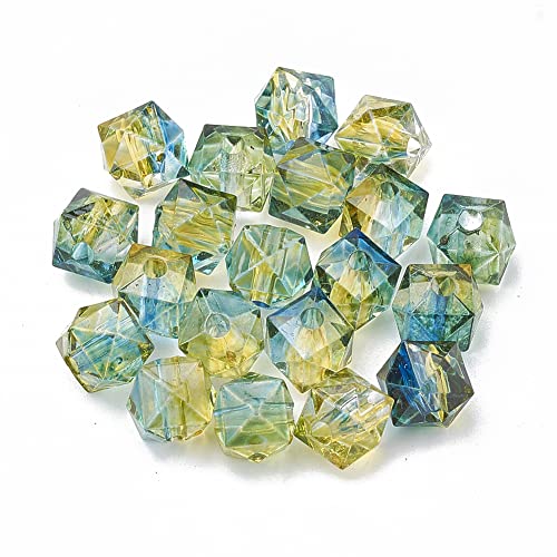 Craftdady 100pcs Square Polygon Acrylic Beads Transparent Faceted Octagon Beads Clear Two-Tone Cube Spacer Beads Charms for DIY Jewelry Making - color: Olive Drab,Polygon