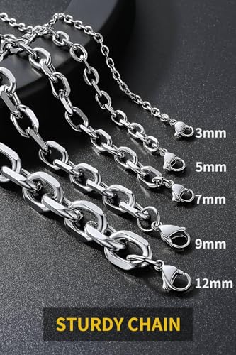 ChainsHouse Stainless Steel Cable Chain Necklaces for Men Women, 3mm/5mm/7mm/9mm/12mm 18K Gold/Black Plated Mens Cable Link Chains, 18"-30" Length - Send Gift Box - color: a: stainless-3mm, size: 28 Inches