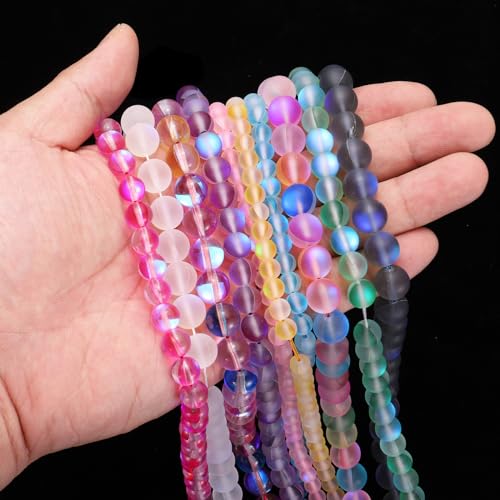 uxcell Matte Crystal Glass Beads 8mm Synthetic Frosted Shining Semi-Precious Round Loose Beads Synthetic Moonstone for Jewelry Making DIY Bracelet, Red - color: Red, size: 8mm