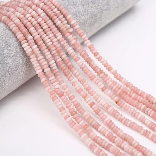 2 Strands (300PCs) Natural Pink Opal Rondelle Beads, 2 * 4mm Gemstone Loose Spacer Abacus Disk Beads for DIY Bracelet Necklace Earrings Jewelry Making, Craft Supplies Beading Kit - color: Pink Opal, size: 2*4MM