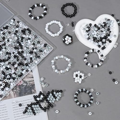 1000PCS 6x9mm Pony Beads Bulk – Black, Gray, White Kandi Beads for Bracelets, Hair Braids, Jewelry Making, Crafts – Large Hole Plastic Bead for DIY Kits - color: Neutral