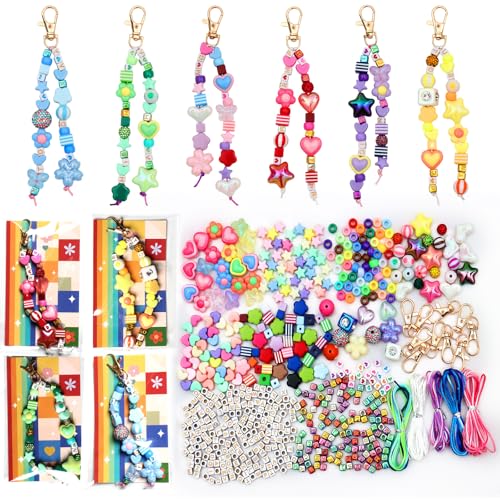 ASTNIC 618 Pcs Keyring Making Kit with Keychain, Letter Beads & Pony Beads for Phone Charm, DIY Beaded Keychain Making Kits for Bag Charm, Gifts for Women, Jewelry Making Kit (Mixed Color-618PCS) - color: Mixed Color-618PCS