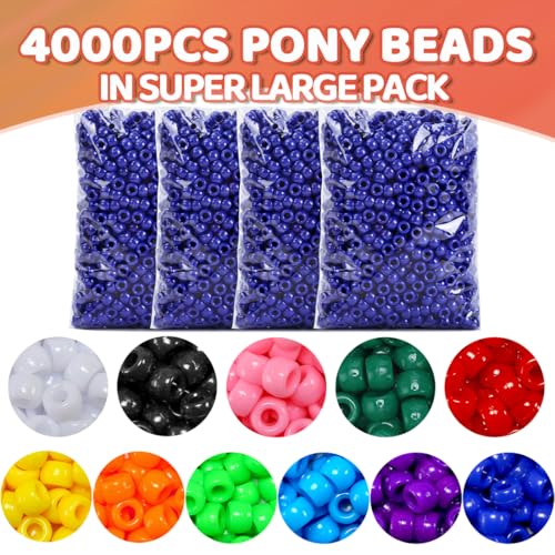 Praisebank 4000pcs Dark Blue Pony Beads, Barrel Shaped, Plastic, Loose Beads for Jewelry Making, Crafts, Hair Braids - color: Dark Blue