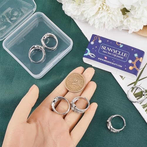 SUNNYCLUE 1 Box 8Pcs Pad Ring Settings Platinum Color Brass Adjustable Ring Blanks Finger Ring Base Rings Components Finger Ring Pad Bezels for Jewelry Making Kits Fit for 10mm Gemstones Cabochons - style: Ring 3