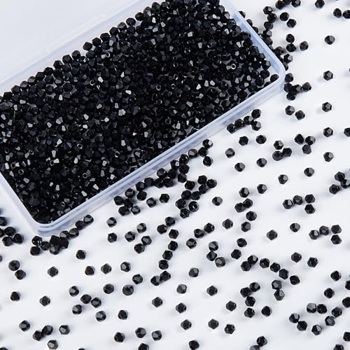 1100pcs Black 4mm Bicone Crystal Beads for Jewelry Making – Small Faceted Glass Beads for Bracelets, Earrings, Loc Sprinkles, DIY Crafts - color: Black, size: 4MM 1100 Pcs