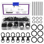 Swpeet 125Pcs Black Keychain Making Set, 25Pcs Swivel Lanyard Snap Hook, 25P Keychain Ring, 25P Extender Chains, 50P Open Jump Rings, Swivel Lobster Clasps, Keychains Clips - color: Black