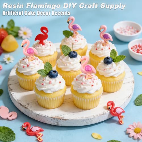 40 Pcs Pink Resin Flamingo Charms, Cute Flatback Animal Embellishments for Scrapbooking, Hair Clips, Phone Case, Crystal Mud, Craft Supplies