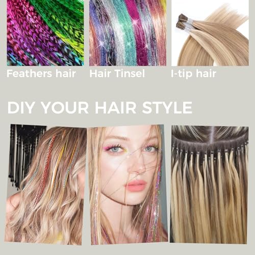 Hair Extension Tools Kit, 2500 Silicone Lined Ring Beads, 8 C/J/I Hair Needles, 5 Rolls Sewing Thread, Sew in Hair Extensions Kit for Hair Styling & Wig DIY Craft - color: Brown