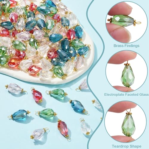 Ipotkitt 100 Pcs Colorful Glass Water Drop Charms Faceted Crystal Teardrop Bead Charms Drop Shaped Dangle Charms for DIY Earrings Necklace Jewelry Making - color: 100pcs-Big Drop Charms-20~21mm