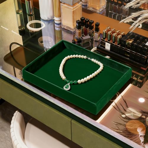 Green Velvet Jewelry Trays Stackable Jewelry Drawer Organizer Tray for Necklace Bracelets Rings Storage Display - size: 1 Grid