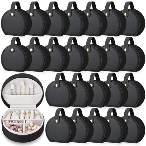 Weysat 24 Pack Travel Jewelry Case Bridesmaid Gifts Box Bulk Small Leather Earring Organizer for Women Proposal Return Gift (Black) - color: Black