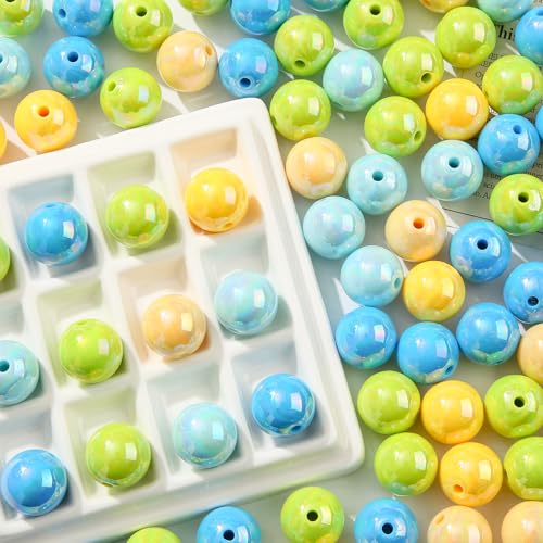 16mm Acrylic Beads 100pcs Chunk Bubblegum Bead Beads for Pens for Necklace Jewelry Bracelets DIY Crafts Making (greenblue) - color: greenblue