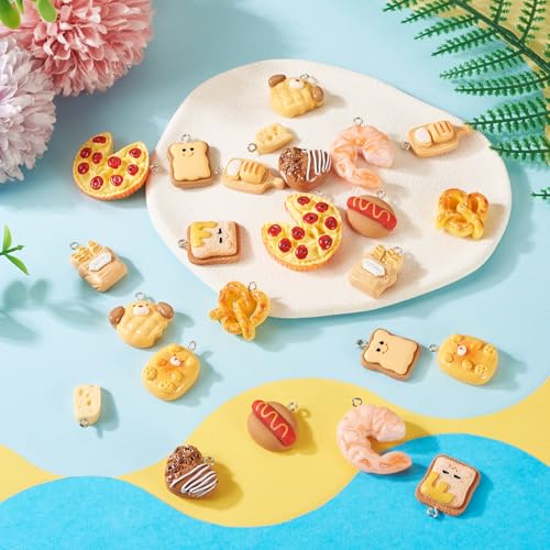 Cheriswelry Cup Cake Resin Pendants Lovely Food Sweet Dessert Dangle Charms Links Hanging Ornament with Metal Loop Fruit Pendants for Key Chains Bracelet Necklace Jewelry Making - color: Mixed Color-Bread