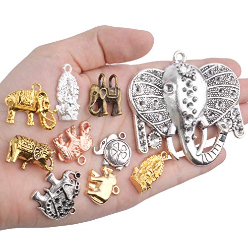 100g (About 20-40pcs) Mixed Alloy Elephant Charms Tibetan Animal Elephant Head Charms Pendants Jewelry Findings for Bracelets Necklace Crafts Making - style: Mixed Elephant Charms