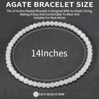 14in Agate Wrap Bracelet for Women Men Natural Round Beaded Agates Stone Healing Stretch Bracelets Elastic Handmade Polished Gemstone Beads Bracelet - color: White Agate, size: 6mm Beads