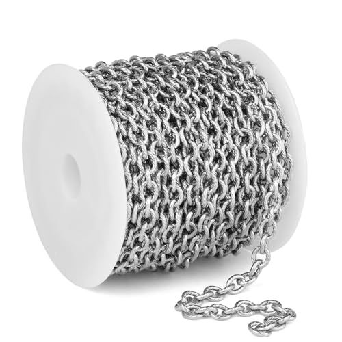 16.5 FT Stainless Steel Textured Rolo Cable Chains Roll, 5mm 304 Stainless Steel Circle Cable Link Chain Bulk Spool for Jewelry Making DIY Craft - color: Stainless Steel, size: 5mm width