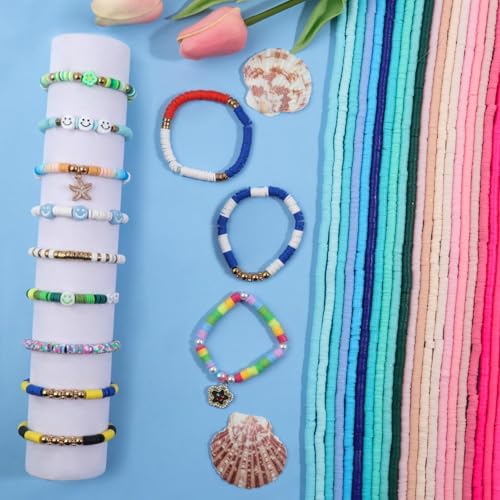 19000pcs 50 Strands Clay Bead Bracelet Kit, 6mm Flat Round Polymer Clay Beads Spacer Heishi Beads for Jewelry Making Earring Necklace - color: 50 Strands Colorful
