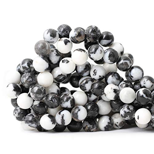 35PCS 10mm Natural Black White Zebra Jasper Gemstone Round Loose Beads Crystal Energy Stone for DIY Jewelry Making 1 Strand 15" - color: Black White Zebra Jasper, size: 10mm