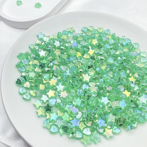 450pcs Acrylic Beads - Crystal Star & Heart Shapes for Jewelry Making - DIY Bead Bracelet, Necklace & Earrings (Neon Green) - color: Neon Green