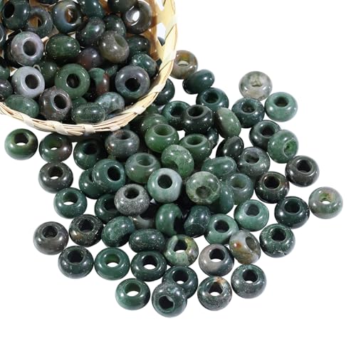 Nupuyai Pack of 30 14x8mm Large Hole Stone Loose Beads for Jewelry Making, Polished Rondelle European Beads fit Charms Bracelet, Indian Agate - color: Green/Red, size: 14x8mm
