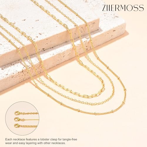 3PCS Gold Necklaces for Women,Chunky Statement Gold Plated Necklace Stack Layered Sterling Silver Herringbone Chains for Women Dainty Trendy Silver Chains Stacked Jewelry Gifts - color: gold beaded necklace set