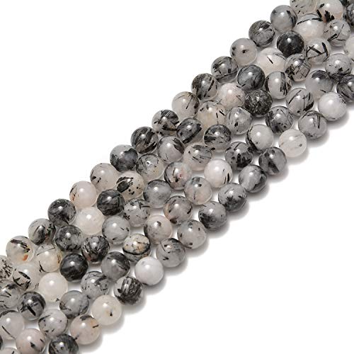 45pcs 8mm Natural Black Tourmalinated Rutilated Quartz Gemstone Round Spacer Loose Stone Beads for Jewelry Making 15.5" 1 Strand (Black Tourmalinated Rutilated Quartz, 8mm 45Beads) - color: Black Tourmalinated Rutilated Quartz, size: 8mm 45Beads