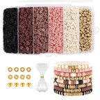 Funtopia 5200+ Pcs Brown Clay Beads Bracelet Making kit, Heishi Beads Polymer Clay Beads for Jewelry Making, Friendship Bracelet Kit with Gold Beads Charms for Girls Adults (6mm) - color: 5.Brown