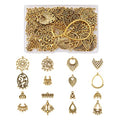 Bestewelry 64Pcs Tibetan Antique Gold Chandelier Charms 16 Styles Vintage Filigree Hollow Links Charms with Loops Findings for Dangle Earrings Connector Components Jewelry Making