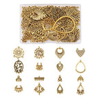 Bestewelry 64Pcs Tibetan Antique Gold Chandelier Charms 16 Styles Vintage Filigree Hollow Links Charms with Loops Findings for Dangle Earrings Connector Components Jewelry Making