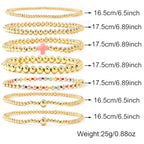 14K Gold Beaded Cross Beaded Bracelet Stack Set for Women,7PCS Bohemian Colorful Beads Ball Stretch Stackable Bracelets Trendy Holiday Birthday Gift - color: Pink