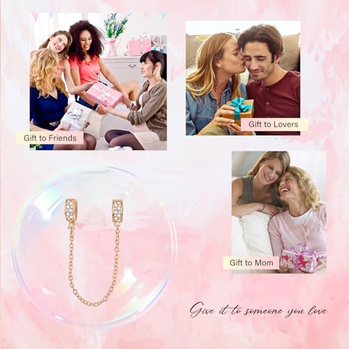 Mothers Day Birthday Number Love Family Friendship Graduation Auntie Grandma Dad Mom Charms for Pandora Bracelets Necklaces, Gifts Women, for Anniversary Valentines Christmas - style: Pave Clips Safety Chain Charm 14K Rose Gold Plated