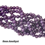 70PCS Natural 8MM Healing Gemstone, Amethyst Energy Stone Round Loose Beads, Semi-Precious Crystal Beads with Free Elastic String for Jewelry Making DIY - color: Amethyst, size: 8MM