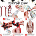 Graduation Candy Lei Making Kit Class of 2026 DIY Lei PE Bags Tubing Money Leis 2026 Graduation Ribbon Necklace Include 2 x 5 ft PE Bags 90 Pcs Flower Accessories for Grad Party Supplies (Black, Red) - color: Black, Red