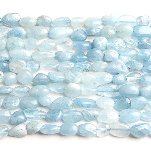 HAAMIIQII Natural Blue Aquamarine Pebble Stone 5-8mm Small Irregular Freeform Tumbled Loose Gemstone Beads for Jewelry Making Strand 15 Inch (45-50pcs) - color: Aquamarine