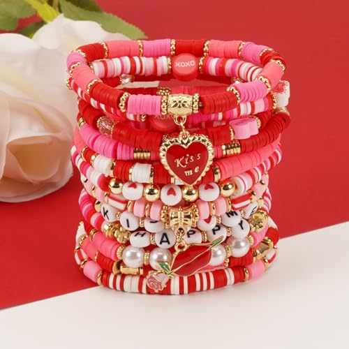 Twinfree Bohemia Beaded Bracelet for Women, Polymer Clay Stretch Bracelets - color: color 34