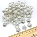 500PCS 10mm Gold Tone Flower Bead Caps Hollow Flower Bead Caps for Jewelry Making (White k) - color: white k