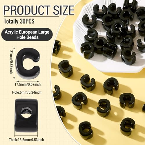 Craftora 30Pcs 20mm Black Large Letter Beads, Acrylic Big Alphabet Beads, Jumbo Initial Letter C Bead with Large Hole for Friendship Bracelets Keychain Bag Charms Shoelaces - color: Letter C