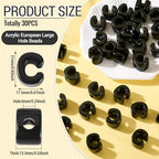 30Pcs Large Hole Letter Beads Black Acrylic European Beads 3D Letters C Chunky Bead Initial Alphabet Bead for Key Chains Bracelets Necklace DIY Craft Bag Charm Kit Arts Projects - color: Black-C