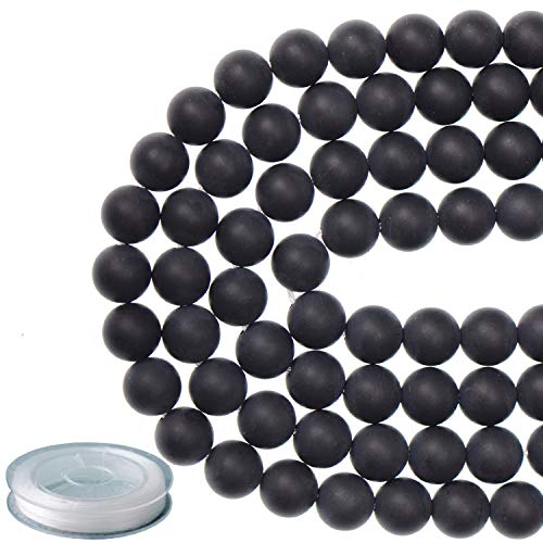 8mm Natural Matte Black Onyx Round Gemstone Frosted 100Pcs Bulk Loose Beads for Jewelry Making Bracelet with Stretch Beading Cord LPBeads - color: Unpolished Black Onyx, size: 8mm