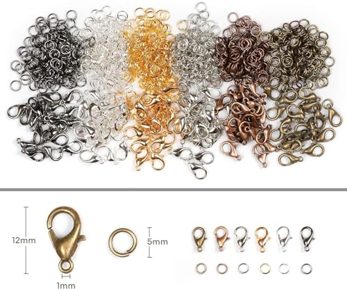 Incraftables Lobster Claw Clasps with Jump Rings – 12mm Necklace & Bracelet Closures – Jewelry Fasteners in Bronze, Copper, Silver, Gold, Platinum & Gray