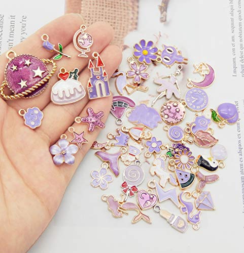 30pcs Mixed Enamel Charms Pendants for Jewelry Making Bulk lot Necklace Earrings Bracelet Craft Findings - color: Purple