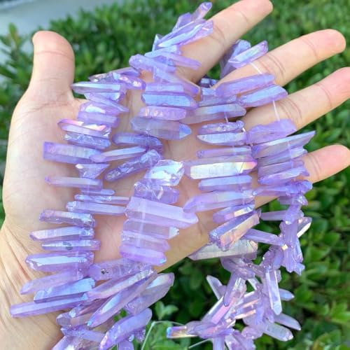 Adabele 15 Inch Natural Raw Healing Crystal Quartz Gemstone Loose Beads Small Drilled 15 Inch Violet Tanzanite AB Titanium Coated Chakra Gem Stone Drop Stick GA9 - color: Violet Tanzanite Ab, size: Small Size (15 Inch/1 Strand)